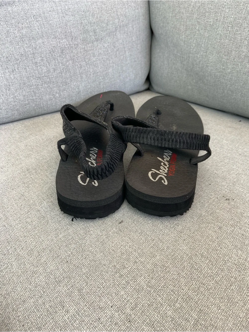 Skechers Black Beaded T-Strap Sandals